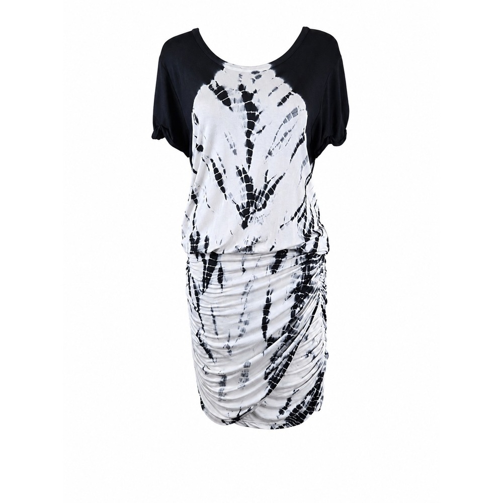 Young Fabulous & Broke Dress S Black White Tie Dye Ruched Stretch Bodycon